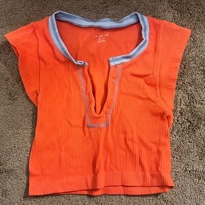Urban Outfitters Orange Ribbed Top with Blue Trim